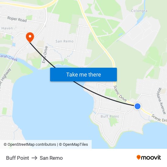 Buff Point to San Remo map