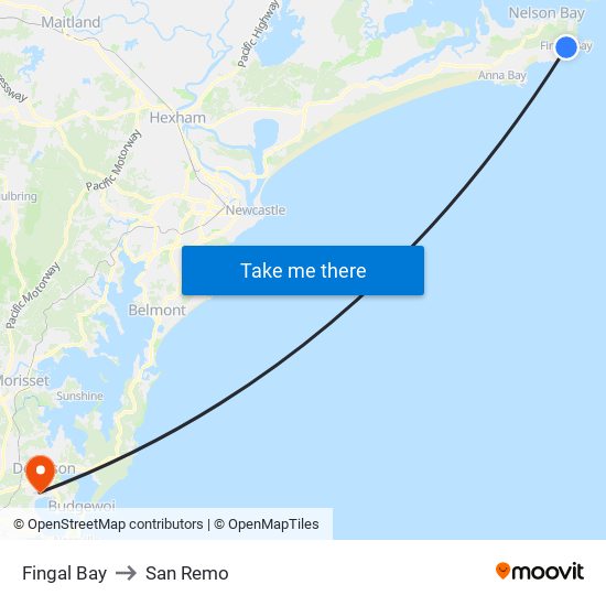 Fingal Bay to San Remo map