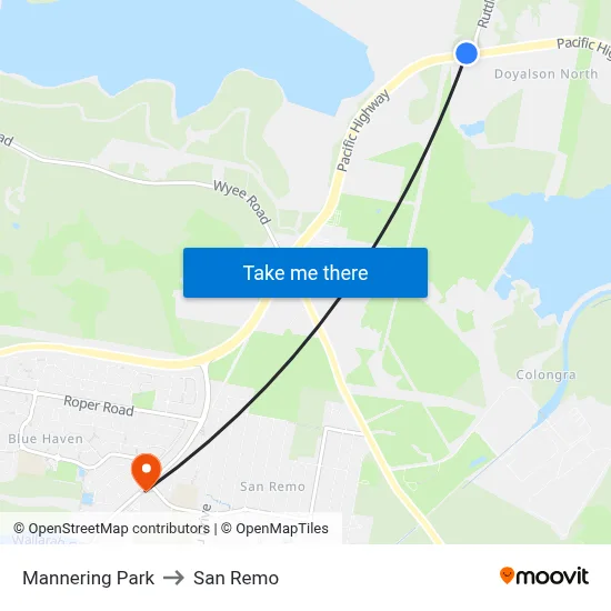Mannering Park to San Remo map