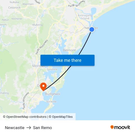 Newcastle to San Remo map