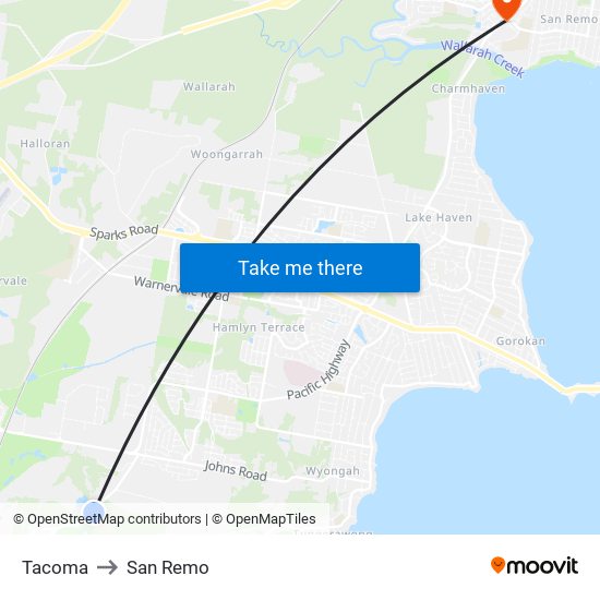 Tacoma to San Remo map