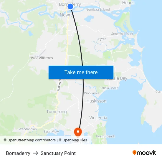 Bomaderry to Sanctuary Point map