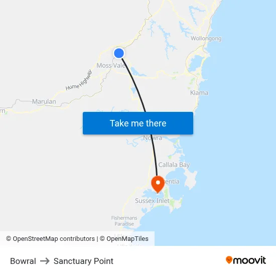 Bowral to Sanctuary Point map