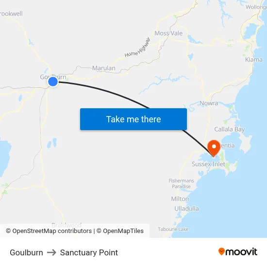 Goulburn to Sanctuary Point map