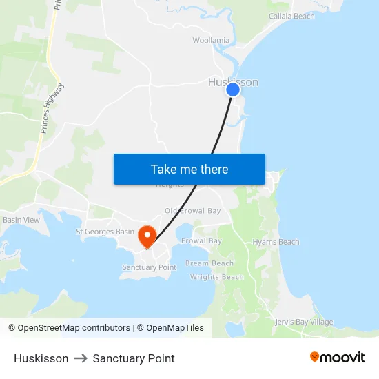 Huskisson to Sanctuary Point map