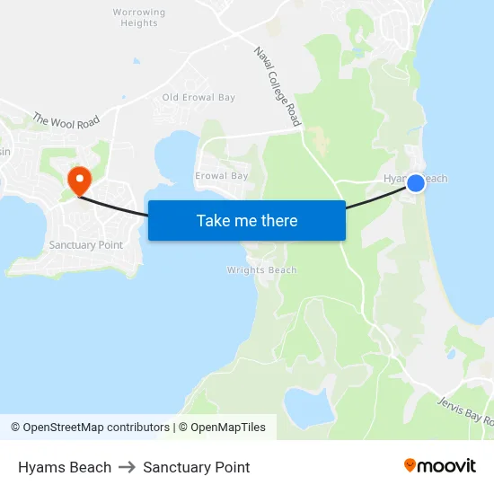 Hyams Beach to Sanctuary Point map