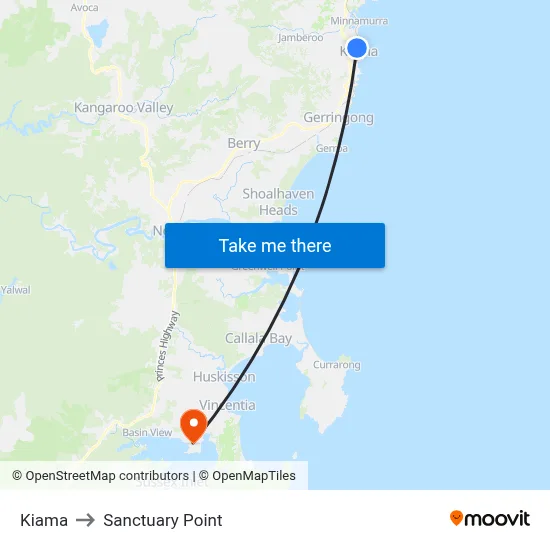 Kiama to Sanctuary Point map