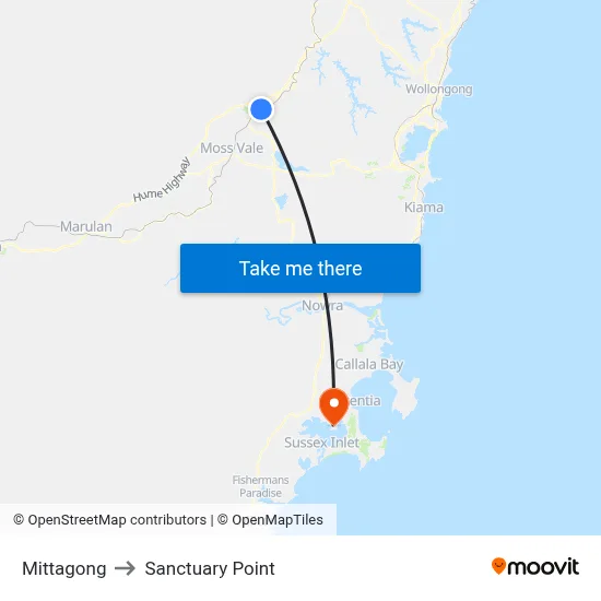 Mittagong to Sanctuary Point map
