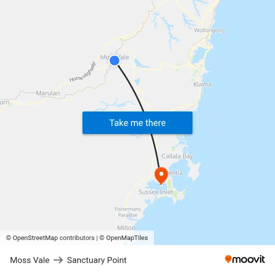 Moss Vale to Sanctuary Point map