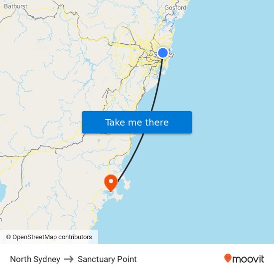 North Sydney to Sanctuary Point map