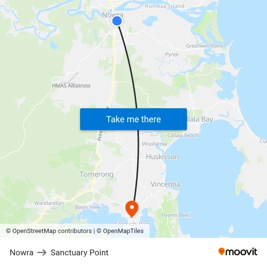 Nowra to Sanctuary Point map
