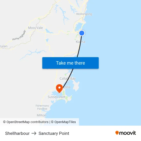 Shellharbour to Sanctuary Point map