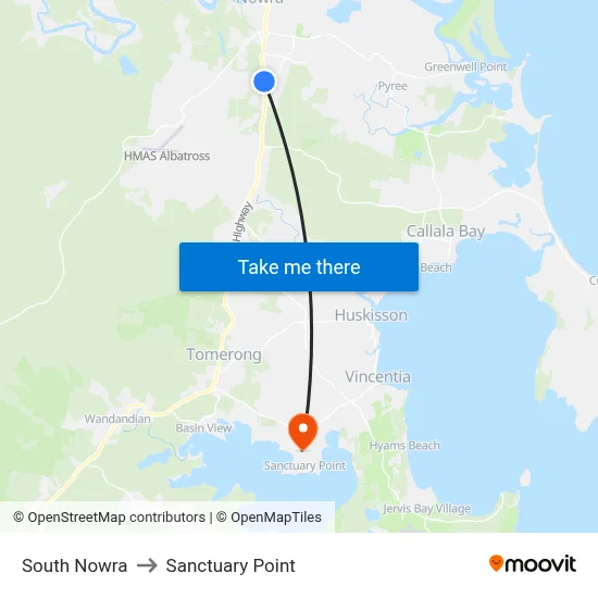 South Nowra to Sanctuary Point map