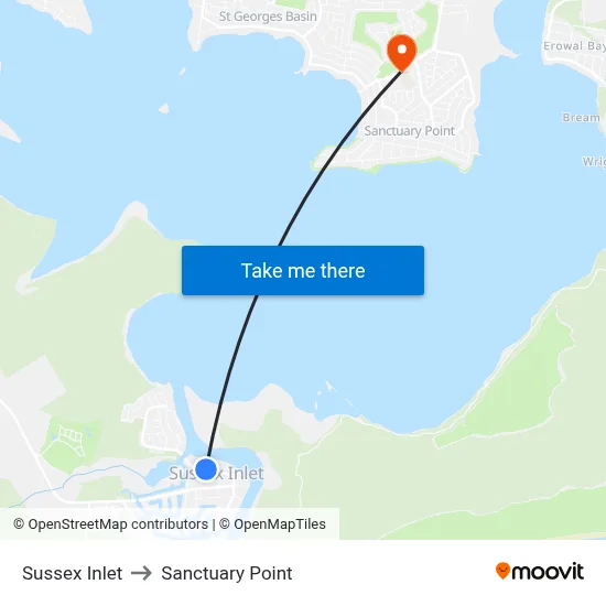 Sussex Inlet to Sanctuary Point map