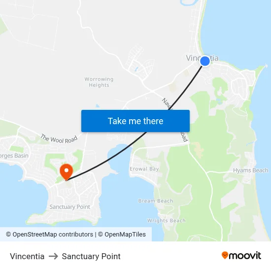Vincentia to Sanctuary Point map