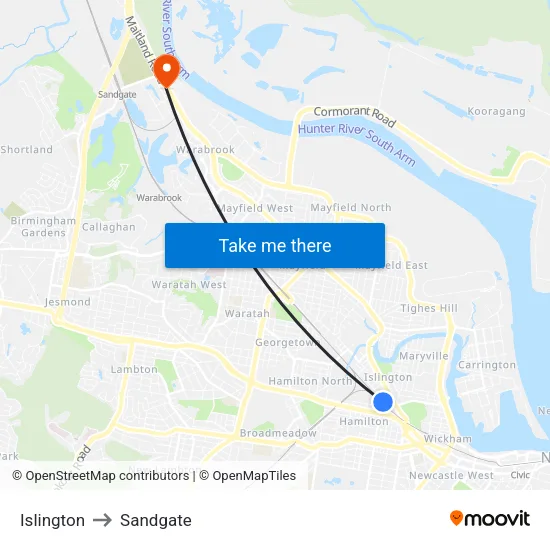 Islington to Sandgate map