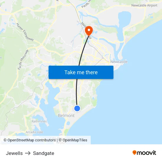 Jewells to Sandgate map