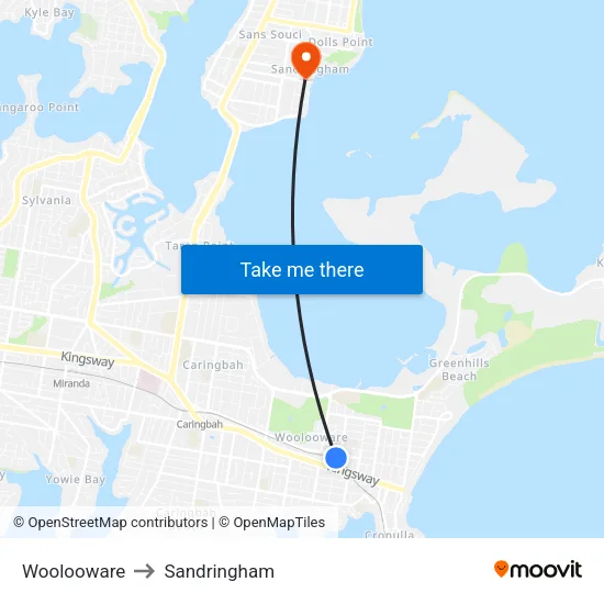 Woolooware to Sandringham map