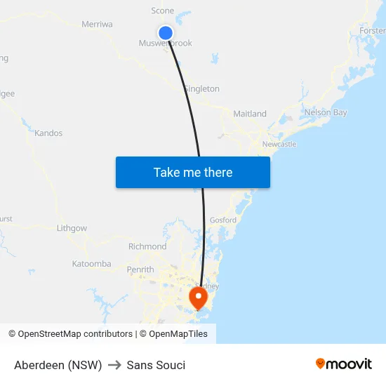 Aberdeen (NSW) to Sans Souci map