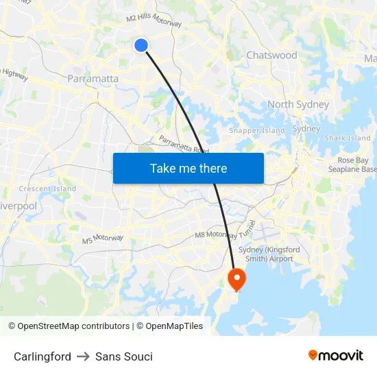 Carlingford to Sans Souci map