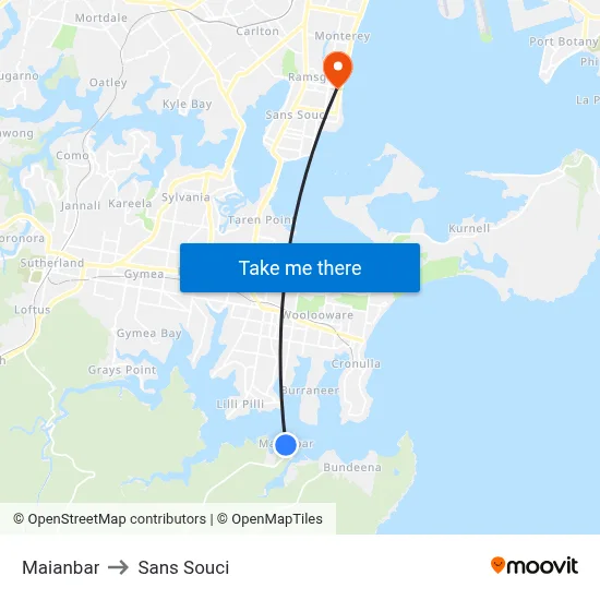 Maianbar to Sans Souci map