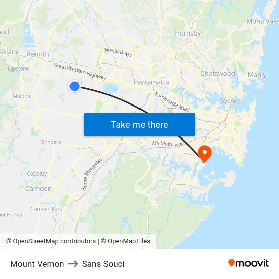 Mount Vernon to Sans Souci map