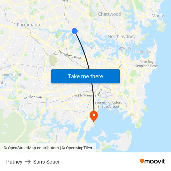 Putney to Sans Souci map