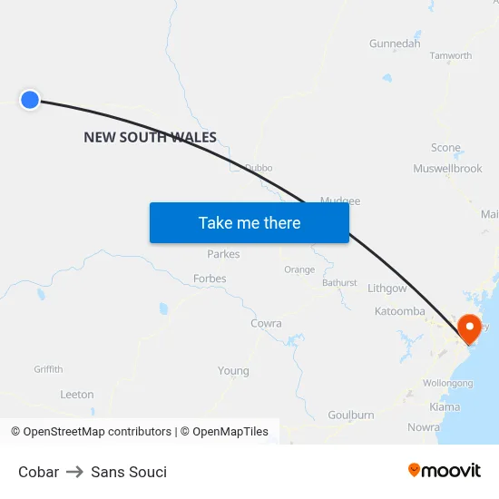 Cobar to Sans Souci map