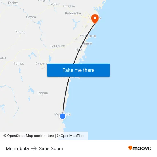 Merimbula to Sans Souci map