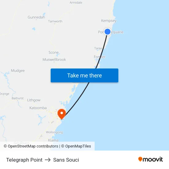 Telegraph Point to Sans Souci map