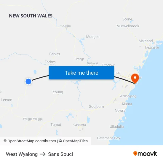 West Wyalong to Sans Souci map