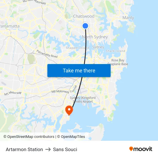 Artarmon Station to Sans Souci map