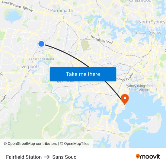 Fairfield Station to Sans Souci map