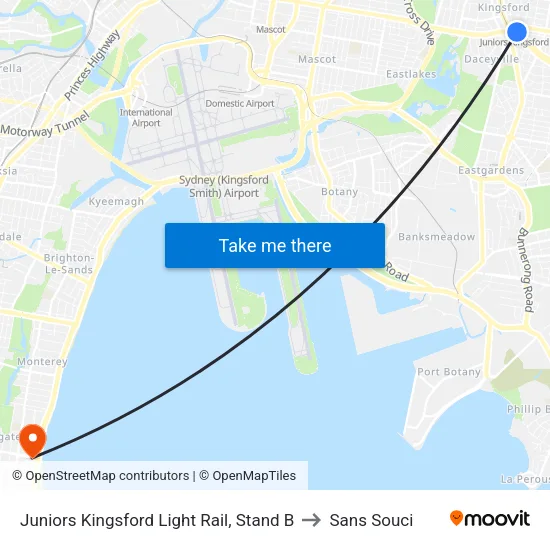 Juniors Kingsford Light Rail, Stand B to Sans Souci map