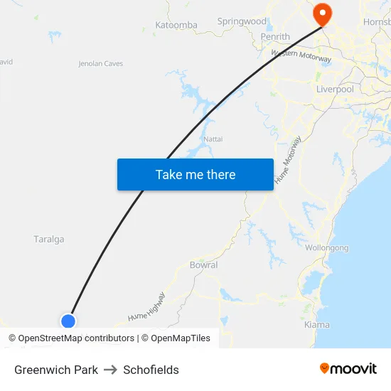 Greenwich Park to Schofields map