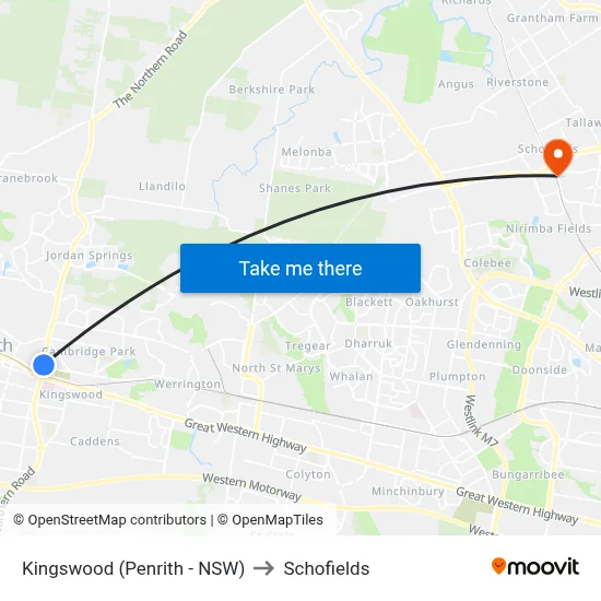 Kingswood (Penrith - NSW) to Schofields map