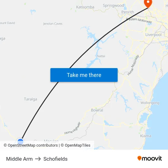 Middle Arm to Schofields map