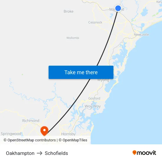 Oakhampton to Schofields map