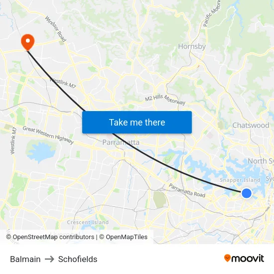 Balmain to Schofields map