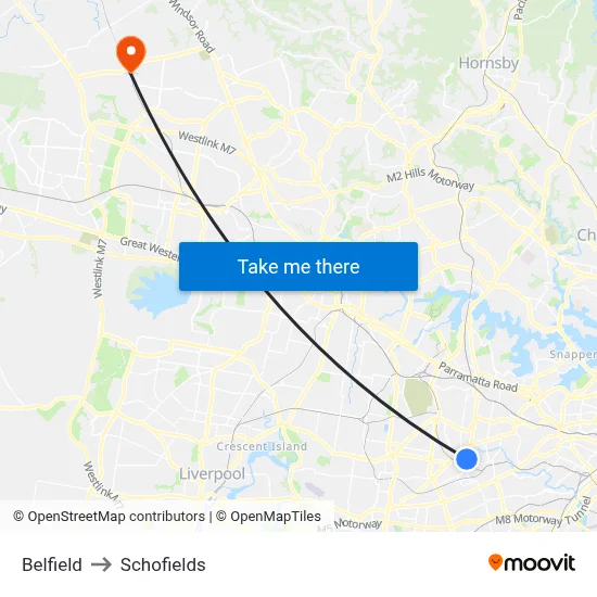 Belfield to Schofields map