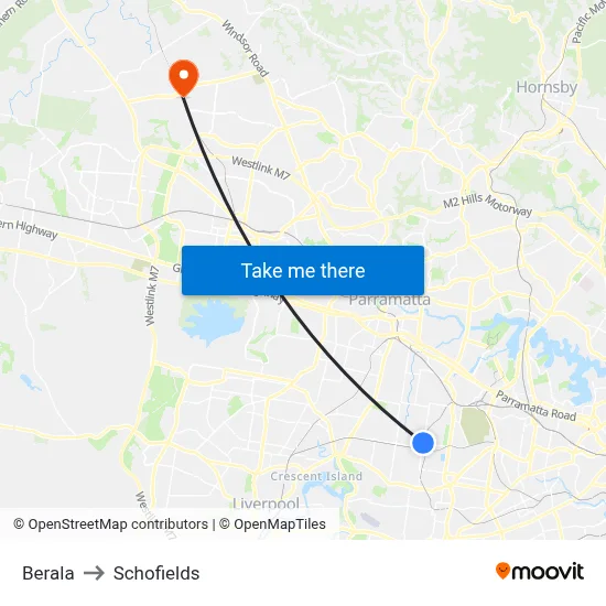 Berala to Schofields map