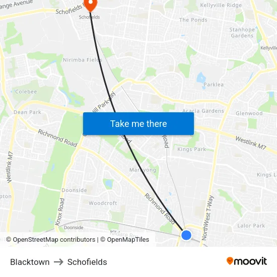 Blacktown to Schofields map