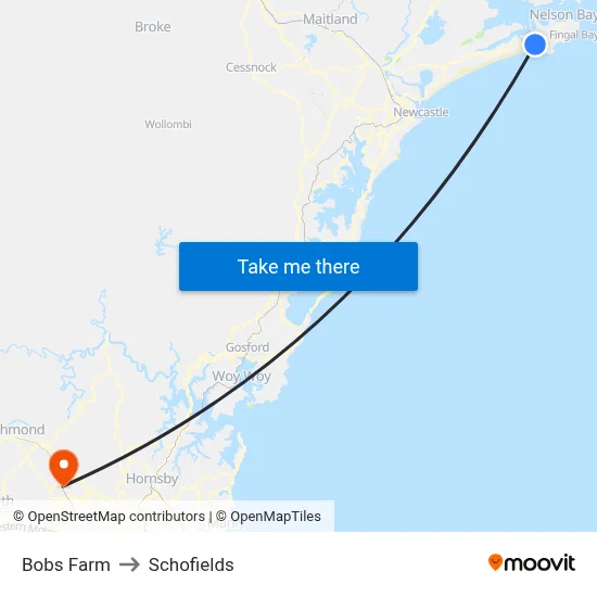 Bobs Farm to Schofields map