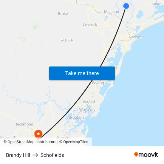 Brandy Hill to Schofields map