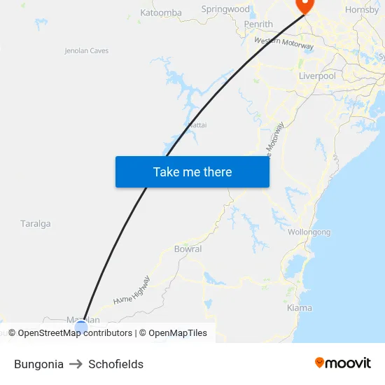 Bungonia to Schofields map