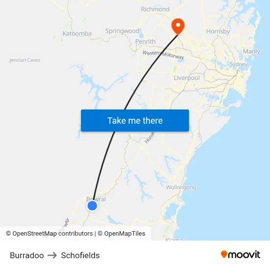 Burradoo to Schofields map