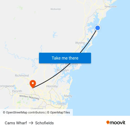 Cams Wharf to Schofields map