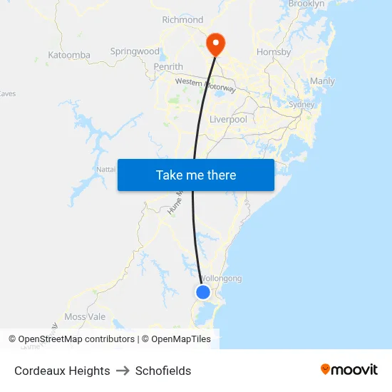 Cordeaux Heights to Schofields map