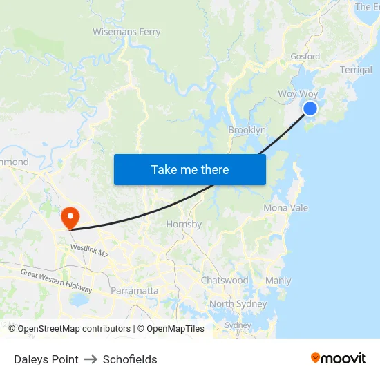 Daleys Point to Schofields map