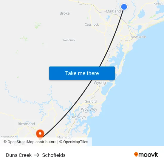 Duns Creek to Schofields map